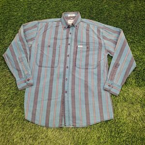 Campus Striped Button Shirt Small 20x28 Disco Hippie Baggy